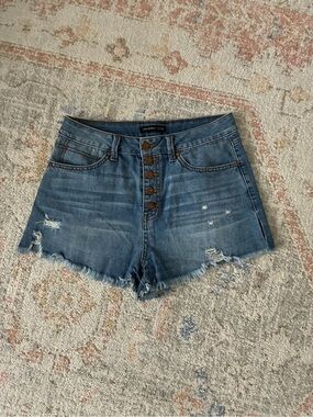 Sincerely Jules Distressed Exposed Button Fly Denim Cutoffs Sz 7